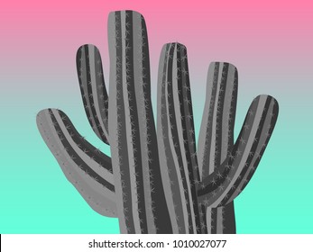 Cacti. Grey Vector Cacti. Prickly Tree with Needles. Cactus for Web Design, Wallpapers, Illustrations, Postcards, Invitations, Textile, Fabrics, Tiles, Posters, Banners. Beautiful Realistic Cactus.