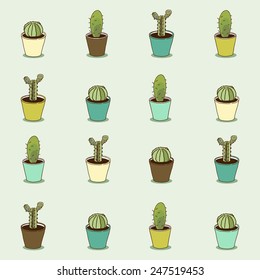 Cacti hand drawn seamless repeat vector pattern