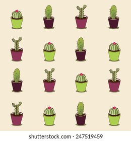 Cacti hand drawn seamless repeat vector pattern