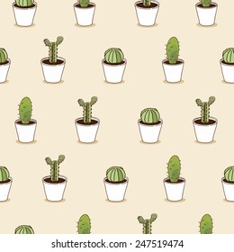 Cacti hand drawn seamless repeat vector pattern