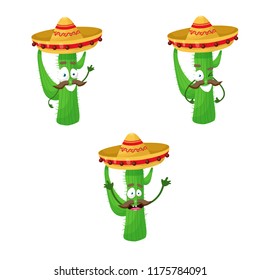 cacti in a hat set vector