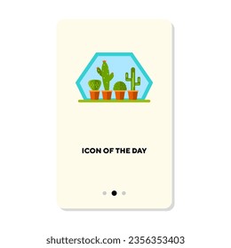 Cacti in hothouse isolated on white. Growing plants cartoon illustration. Botany, hobby concept. Vector illustration symbol elements for web design
