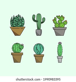 Iconos de Cacti. Vector de plantas domésticas. Concepto de Cactus. Concepto de verano. Se puede usar con fines publicitarios y publicitarios. EPS vectorial 10.