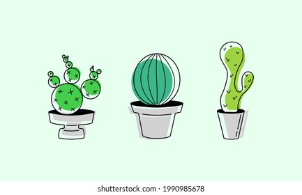 Cacti icons. Home plants vector. Cactus concept. Summer concept. Can be used for banner and advertising purposes. Vector EPS 10.