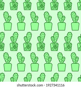 Cacti, indoor plants. Flowers in pots. Seamless patterns. Unusual design of flower shop decoration Paper design for packing flowers. Vector