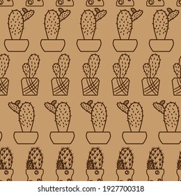 Cacti, indoor plants. Flowers in pots. Seamless patterns. Unusual design of flower shop decoration Paper design for packing flowers. Vector