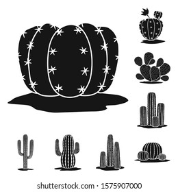 Cacti of mexican in desert vector black icon set.Vector isolated illustration cacti tropical.Icon set of plant cacti mexican.