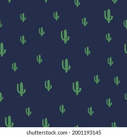 Cacti on blue background, seamless pattern, vector