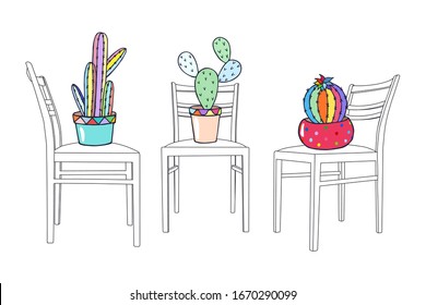 cacti on the chairs. eps10 vector stock illustration