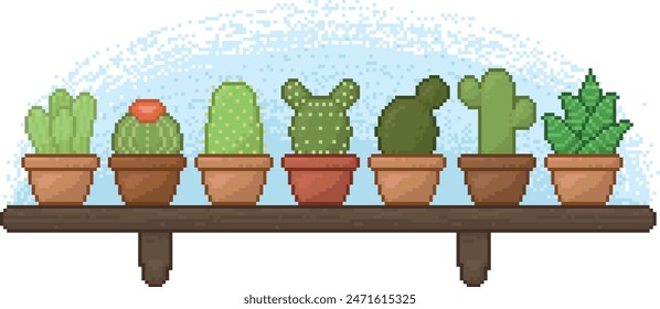 cactus en un Vector de estante pixel art sin fondo 