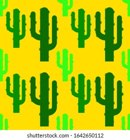 Cacti on a yellow background, seamless pattern, vector