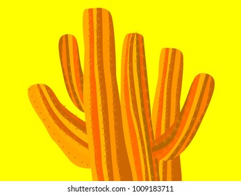 Cacti. Orange Vector Cactus. Prickly Tree with Needles. Cactus for Web Design, Wallpapers, Illustrations, Postcards, Invitations, Textile, Fabrics, Tiles, Posters, Banners. Beautiful Realistic Cactus.