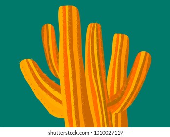 Cacti. Orange Vector Cactus. Prickly Tree with Needles. For Web Design, Wallpapers, Illustrations, Postcards, Invitations, Textile, Fabrics, Tiles, Posters, Banners. Beautiful Realistic Cactus.
