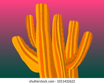 Cacti. Orange Vector Cactus. Prickly Tree with Needles. Cactus for Web Design, Wallpapers, Illustrations, Postcards, Invitations, Textile, Fabrics, Tiles, Posters, Banners. Beautiful Realistic Cactus.