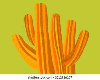 Cacti. Orange Vector Cactus. Prickly Tree with Needles. Cactus for Web Design, Wallpapers, Illustrations, Postcards, Invitations, Textile, Fabrics, Tiles, Posters, Banners. Beautiful Realistic Cactus.