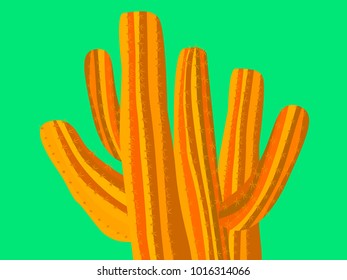 Cacti. Orange Vector Cactus. Prickly Tree with Needles. Cactus for Web Design, Wallpapers, Illustrations, Postcards, Invitations, Textile, Fabrics, Tiles, Posters, Banners. Beautiful Realistic Cactus.