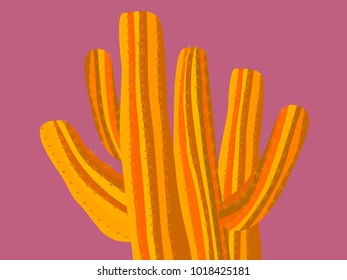 Cacti. Orange Vector Cactus. Prickly Tree with Needles. Cactus for Web Design, Wallpapers, Illustrations, Postcards, Invitations, Textile, Fabrics, Tiles, Posters, Banners. Beautiful Realistic Cactus.