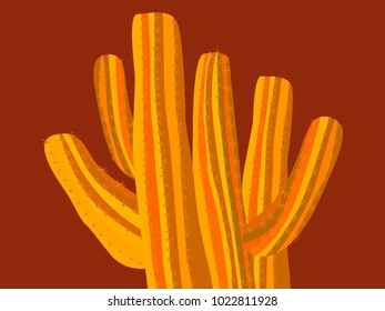 Cacti. Orange Vector Cactus. Prickly Tree with Needles. Cactus for Web Design, Wallpapers, Illustrations, Postcards, Invitations, Textile, Fabrics, Tiles, Posters, Banners. Beautiful Realistic Cactus.