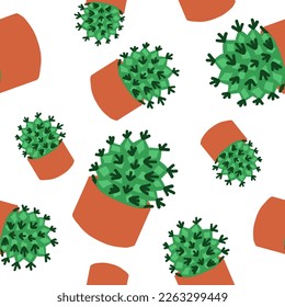 Cacti pattern. Vector illustration in cartoon flat style isolated on white background.