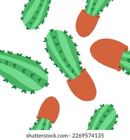 Cacti pattern. Vector illustration in cartoon flat style isolated on white background.