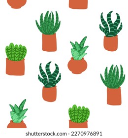Cacti pattern. Vector illustration in cartoon flat style isolated on white background.