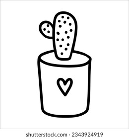 Cacti in pot doodle style vector illustration isolated on white background