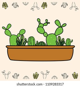 Cacti pot illustration background