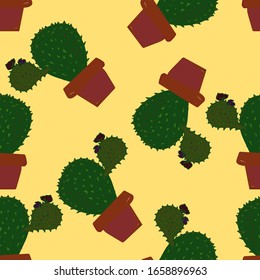 cacti in a pot, seamless background hand-drawn background. Colorful background. Decorative cute wallpaper, good for printing. Abstraction
