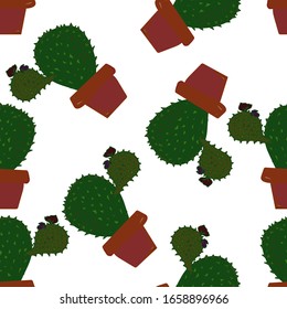 cacti in a pot, seamless background hand-drawn background. Colorful background. Decorative cute wallpaper, good for printing. Abstraction
