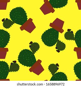 cacti in a pot, seamless background hand-drawn background. Colorful background. Decorative cute wallpaper, good for printing. Abstraction
