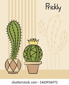  Cacti
in a pots. Hand drawn style. Vector illustration