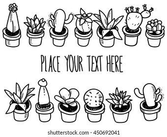 Cacti in pots . A set of images of flowers .