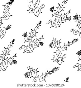 Cacti, prickly pear. Hand drawn vector illustration.