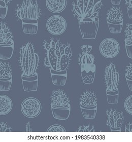 Cacti scandinavian style graphic vector illustration hand drawn doodle sketch set patern seamless. print textiles paper nature indoor plants in pots mexico exotic succulents. Boho hugo vintage