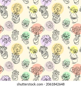 Patrón Cacti sin fisuras. Ilustración vectorial dibujada por mano
