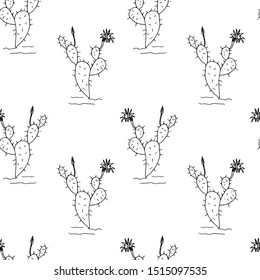 Cacti. Seamless pattern. Line drawing. Vector illustration.