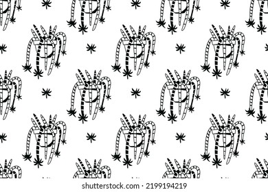  Cacti seamless pattern. Vector background with desert plants. Doodle illustration.