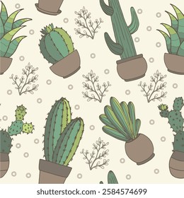 cacti seamless pattern vector illustration style