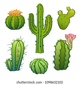 Cacti set. Hand drawn vector illustration of different cactuses