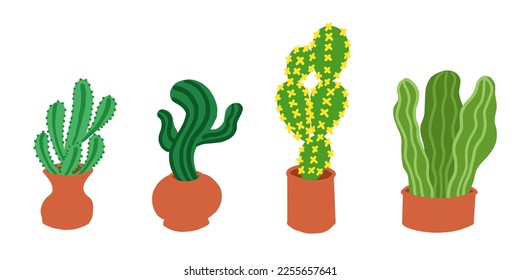 Cacti set. Vector illustrations in cartoon flat style isolated on white background.