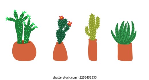 Cacti set. Vector illustrations in cartoon flat style isolated on white background.