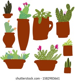 Cacti set for your design. Flat illustration style