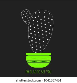 Cacti Silhouette on a Dark Background. Creative Vector Template with Text in Minimalism Style. Cactus Isolated in a Pot for Card, Invitation, Paper, Fabric, Textile, Congratulations or Your Project.