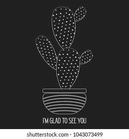 Cacti Silhouette on a Dark Background. Creative Vector Template with Text in Minimalism Style. Cactus Isolated in a Pot for Card, Invitation, Paper, Fabric, Textile, Congratulations or Your Project.