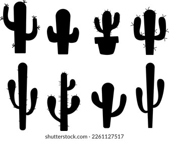 Cacti-Silhouetten, Sammlung von Wüstenpflanzen. schlichte, einzelne Illustration.