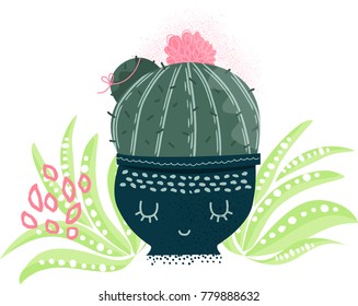 Cacti with smile pots