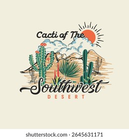 cactos do Deserto do Sudoeste natureza montanha cactos sol vetor ilustração