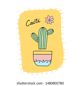 Cacti. Spring time. greeting card. Message. T - shirt design. Vector illustration. poster. concept - i love you. Cute cactuses. gardening.