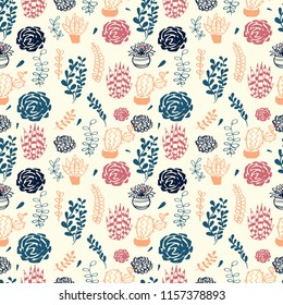 cacti and succulents seamless pattern.