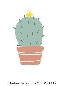 Cacti with thorns. Hand-drawn  cactus with spines and flowers. Colored flat cartoon vector illustration isolated on white background